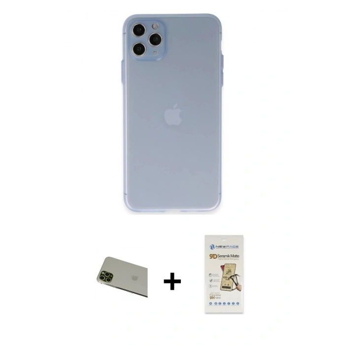 MARSİLYAN™- iPhone 11 Pro Max Kılıf Atlas Minimal Prime - Siyah Mat Seramik Nano Ekran Koruyucu + Rainbow Kamera Lens Koruma Cam - YL