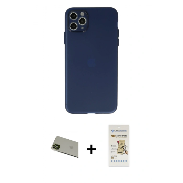 MARSİLYAN™- iPhone 11 Pro Max Kılıf Atlas Minimal Prime - Siyah Mat Seramik Nano Ekran Koruyucu + Rainbow Kamera Lens Koruma Cam - YL