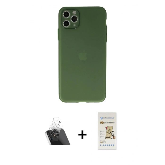 MARSİLYAN™- iPhone 11 Pro Max Kılıf Atlas Minimal Prime - Siyah Mat Seramik Nano Ekran Koruyucu + Şeffaf Kamera Lens Koruma Cam