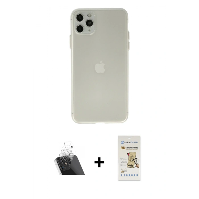 MARSİLYAN™- iPhone 11 Pro Max Kılıf Atlas Minimal Prime - Siyah Mat Seramik Nano Ekran Koruyucu + Şeffaf Kamera Lens Koruma Cam