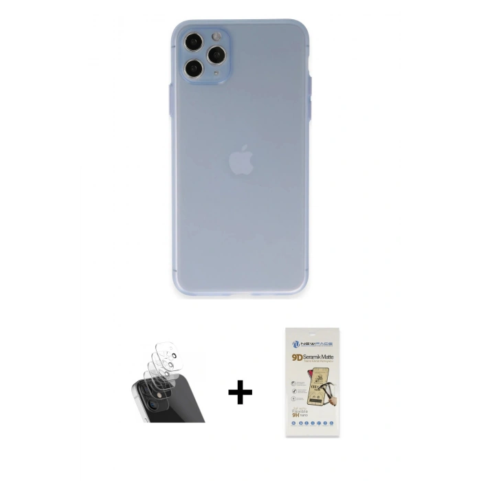 MARSİLYAN™- iPhone 11 Pro Max Kılıf Atlas Minimal Prime - Siyah Mat Seramik Nano Ekran Koruyucu + Şeffaf Kamera Lens Koruma Cam