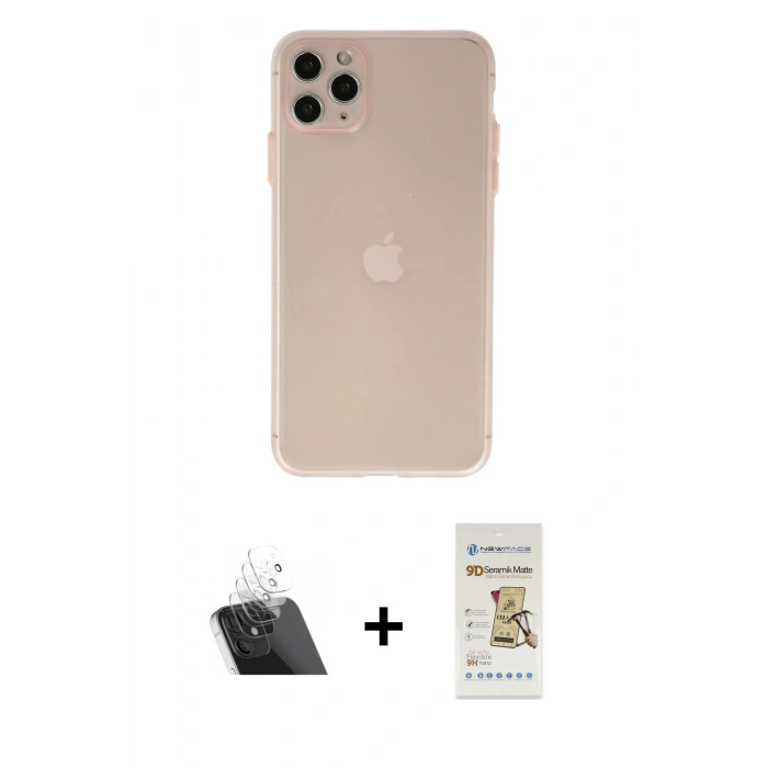 MARSİLYAN™- iPhone 11 Pro Max Kılıf Atlas Minimal Prime - Siyah Mat Seramik Nano Ekran Koruyucu + Şeffaf Kamera Lens Koruma Cam