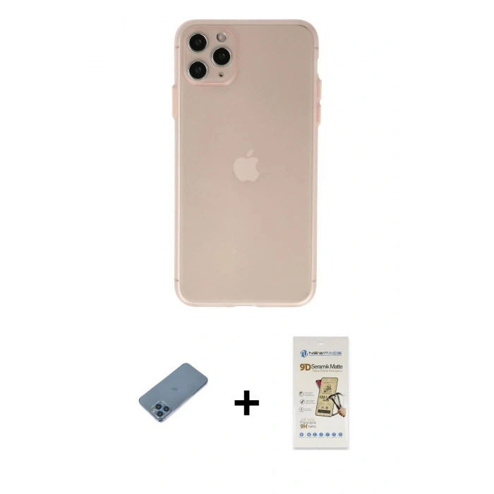 MARSİLYAN™- iPhone 11 Pro Max Kılıf Atlas Minimal Prime - Siyah Mat Seramik Nano Ekran Koruyucu + Shine Kamera Lens Koruma Cam - MI