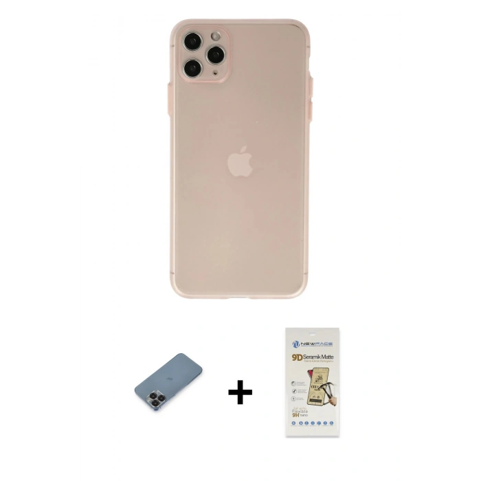MARSİLYAN™- iPhone 11 Pro Max Kılıf Atlas Minimal Prime - Siyah Mat Seramik Nano Ekran Koruyucu + Metal Kamera Lens Koruma Cam - SH
