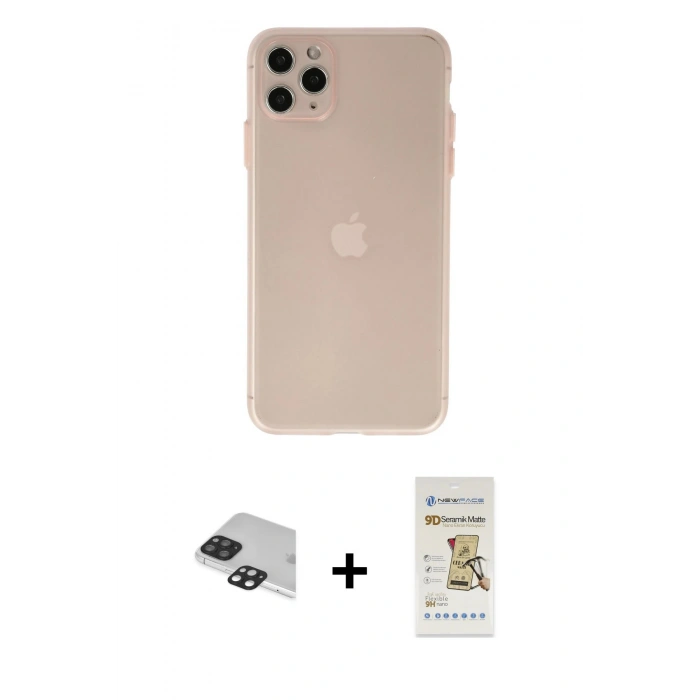 MARSİLYAN™- iPhone 11 Pro Max Kılıf Atlas Minimal Prime - Siyah Mat Seramik Nano Ekran Koruyucu + Siyah Pers Alüminyum Kamera Lens