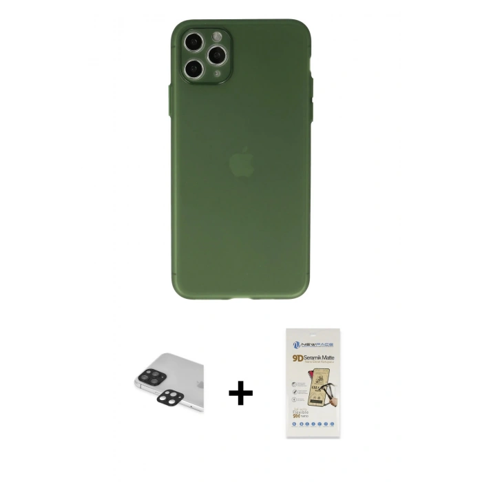 MARSİLYAN™- iPhone 11 Pro Max Kılıf Atlas Minimal Prime - Siyah Mat Seramik Nano Ekran Koruyucu + Siyah Pers Alüminyum Kamera Lens