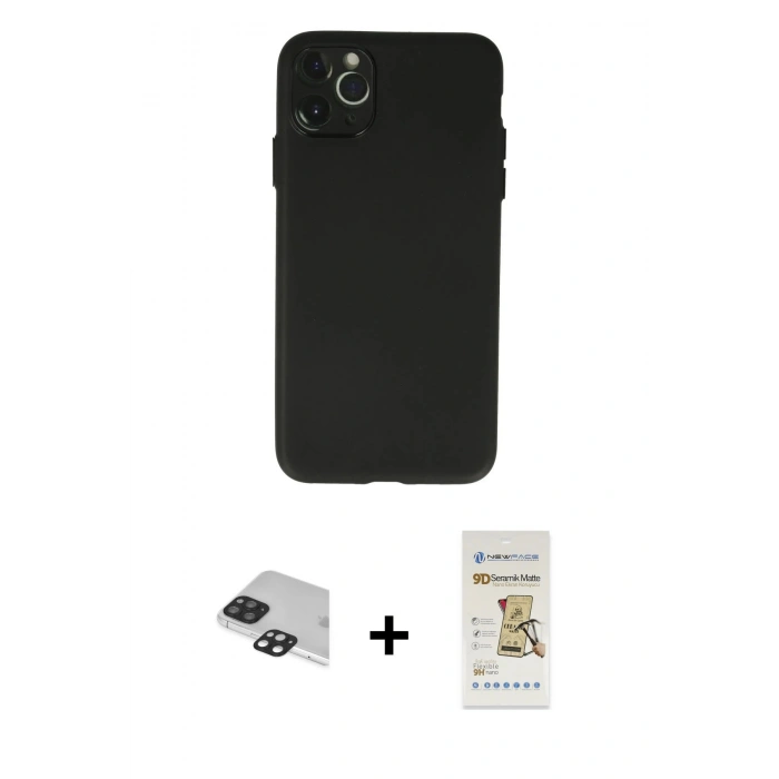 MARSİLYAN™- iPhone 11 Pro Max Kılıf Atlas Minimal Prime - Siyah Mat Seramik Nano Ekran Koruyucu + Siyah Pers Alüminyum Kamera Lens