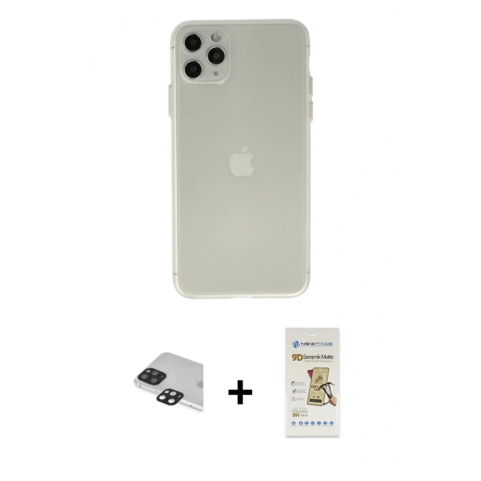 MARSİLYAN™- iPhone 11 Pro Max Kılıf Atlas Minimal Prime - Siyah Mat Seramik Nano Ekran Koruyucu + Siyah Pers Alüminyum Kamera Lens