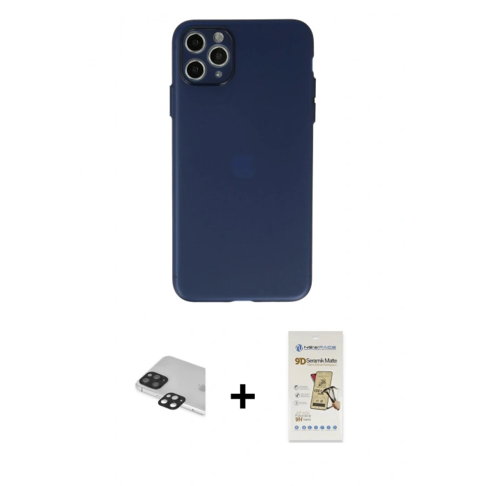 MARSİLYAN™- iPhone 11 Pro Max Kılıf Atlas Minimal Prime - Siyah Mat Seramik Nano Ekran Koruyucu + Siyah Pers Alüminyum Kamera Lens