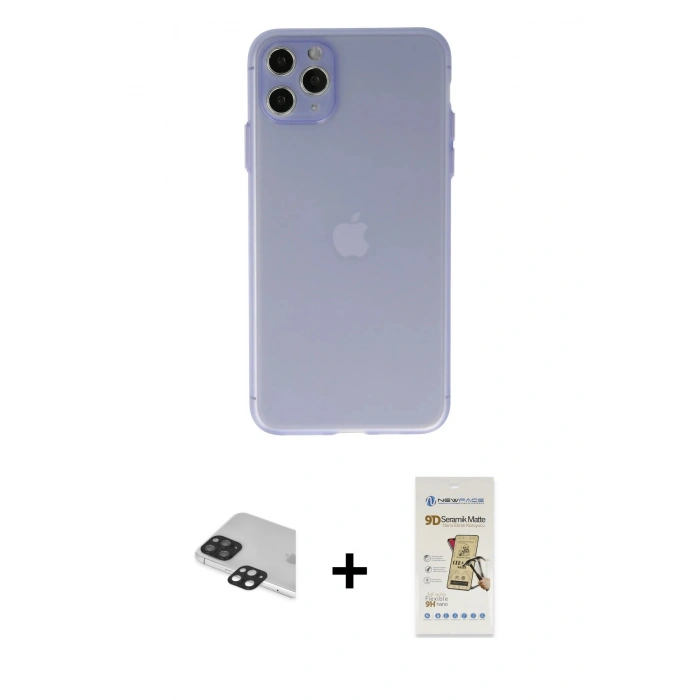 MARSİLYAN™- iPhone 11 Pro Max Kılıf Atlas Minimal Prime - Siyah Mat Seramik Nano Ekran Koruyucu + Siyah Pers Alüminyum Kamera Lens