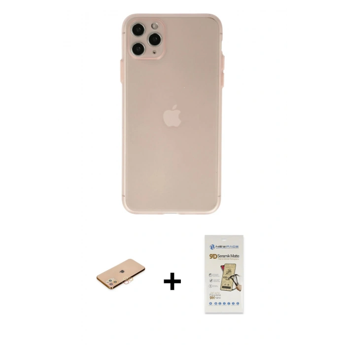 MARSİLYAN™- iPhone 11 Pro Max Kılıf Atlas Minimal Prime - Siyah Mat Seramik Nano Ekran Koruyucu + Renkli Kamera Lens Koruma Cam - TU