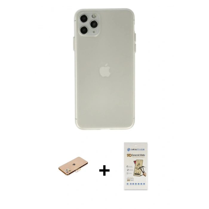 MARSİLYAN™- iPhone 11 Pro Max Kılıf Atlas Minimal Prime - Siyah Mat Seramik Nano Ekran Koruyucu + Renkli Kamera Lens Koruma Cam - TU