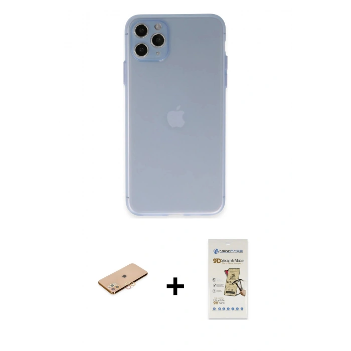 MARSİLYAN™- iPhone 11 Pro Max Kılıf Atlas Minimal Prime - Siyah Mat Seramik Nano Ekran Koruyucu + Renkli Kamera Lens Koruma Cam - TU