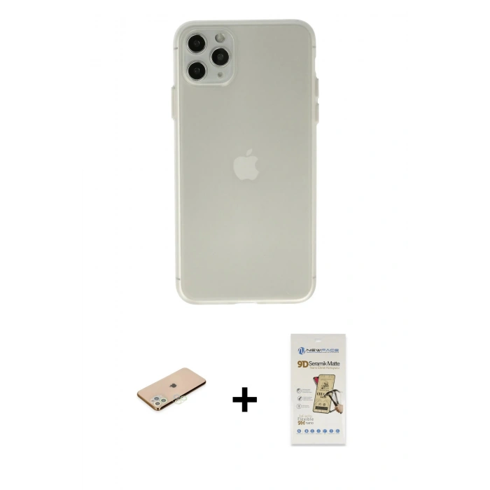 MARSİLYAN™- iPhone 11 Pro Max Kılıf Atlas Minimal Prime - Siyah Mat Seramik Nano Ekran Koruyucu + Yeşil Renkli Kamera Lens Koruma Cam