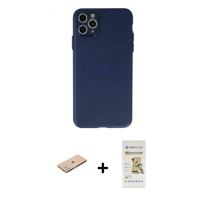 MARSİLYAN™- iPhone 11 Pro Max Kılıf Atlas Minimal Prime - Siyah Mat Seramik Nano Ekran Koruyucu + Yeşil Renkli Kamera Lens Koruma Cam