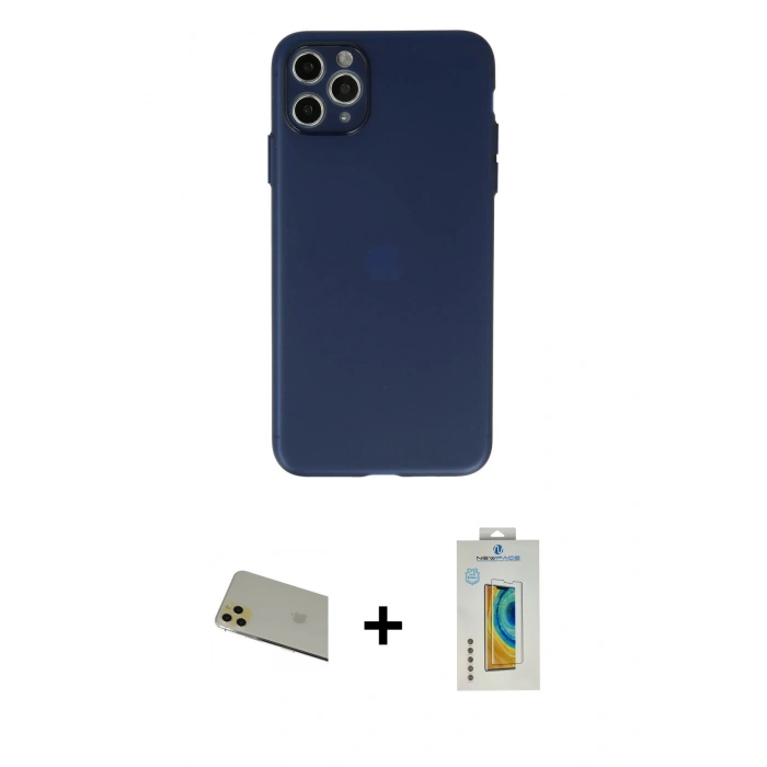 MARSİLYAN™- iPhone 11 Pro Max Kılıf Atlas Minimal Prime - Siyah Polymer Nano Ekran Koruyucu + Gold Rainbow Kamera Lens Koruma Cam