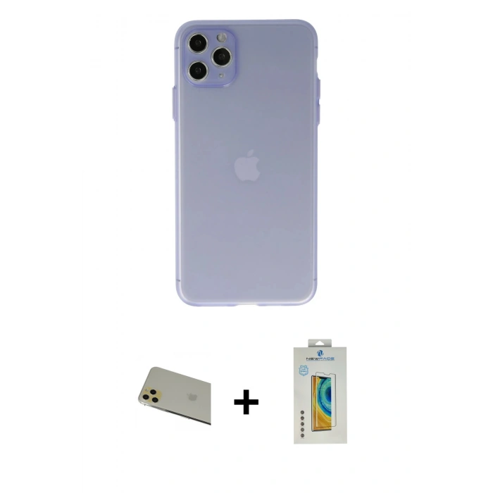 MARSİLYAN™- iPhone 11 Pro Max Kılıf Atlas Minimal Prime - Siyah Polymer Nano Ekran Koruyucu + Gold Rainbow Kamera Lens Koruma Cam