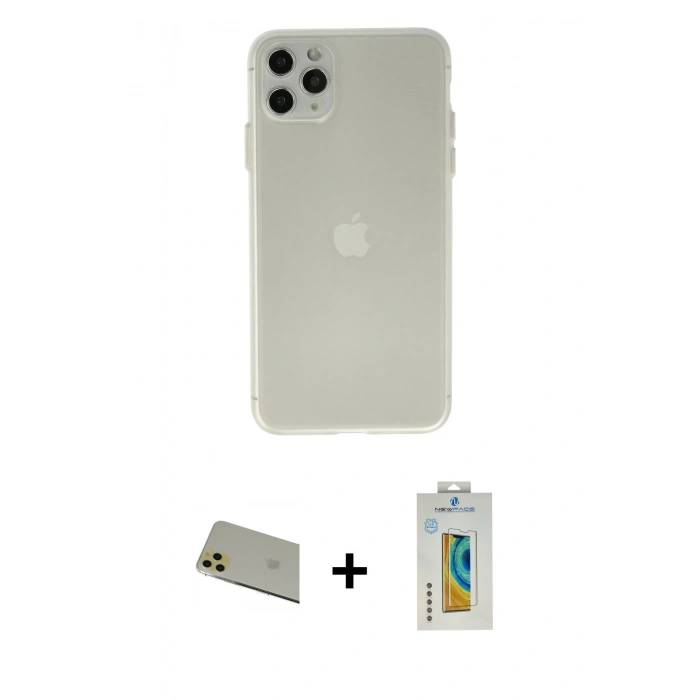 MARSİLYAN™- iPhone 11 Pro Max Kılıf Atlas Minimal Prime - Siyah Polymer Nano Ekran Koruyucu + Gold Rainbow Kamera Lens Koruma Cam
