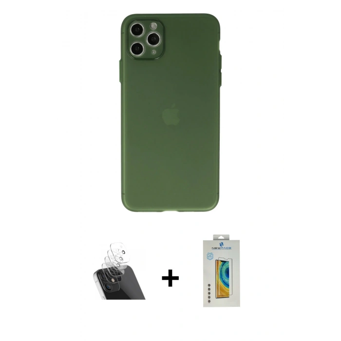 MARSİLYAN™- iPhone 11 Pro Max Kılıf Atlas Minimal Prime - Siyah Polymer Nano Ekran Koruyucu + Kamera Lens Koruma Cam - SF