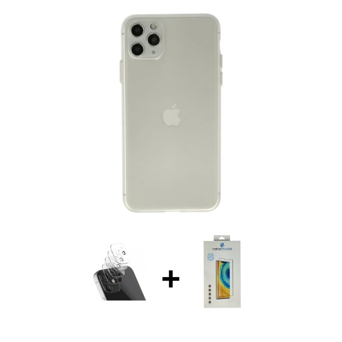 MARSİLYAN™- iPhone 11 Pro Max Kılıf Atlas Minimal Prime - Siyah Polymer Nano Ekran Koruyucu + Kamera Lens Koruma Cam - SF