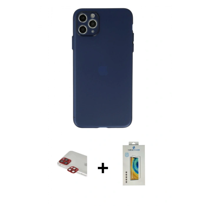MARSİLYAN™- iPhone 11 Pro Max Kılıf Atlas Minimal Prime - Siyah Polymer Nano Ekran Koruyucu + Kırmızı Pers Alüminyum Kamera Lens