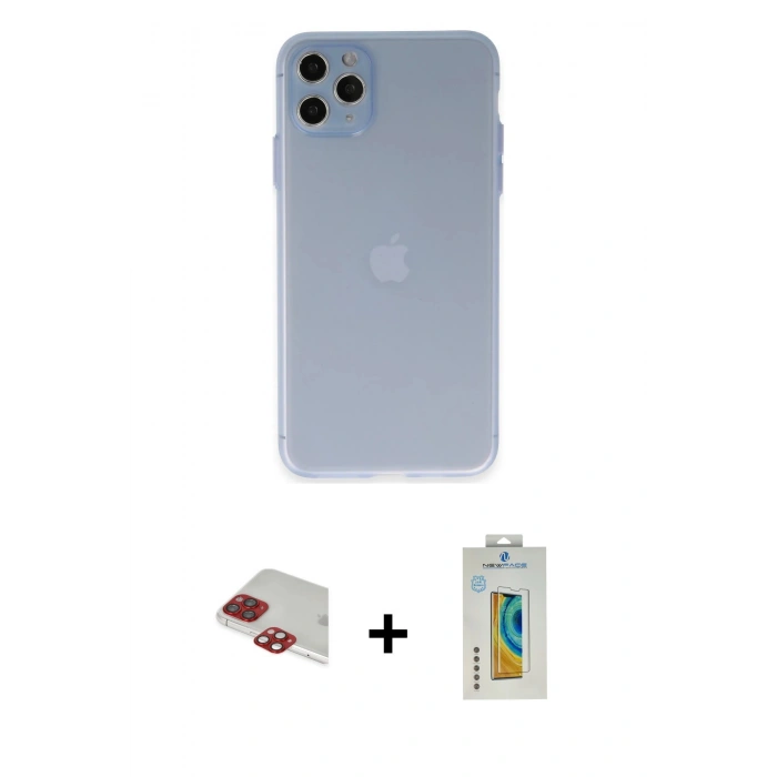 MARSİLYAN™- iPhone 11 Pro Max Kılıf Atlas Minimal Prime - Siyah Polymer Nano Ekran Koruyucu + Kırmızı Pers Alüminyum Kamera Lens