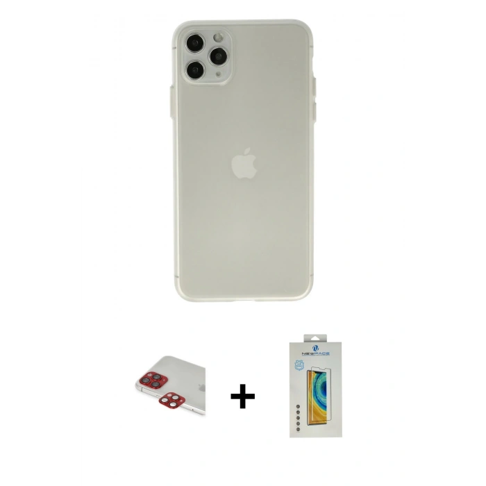MARSİLYAN™- iPhone 11 Pro Max Kılıf Atlas Minimal Prime - Siyah Polymer Nano Ekran Koruyucu + Kırmızı Pers Alüminyum Kamera Lens