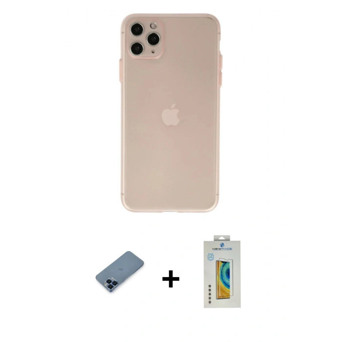 MARSİLYAN™- iPhone 11 Pro Max Kılıf Atlas Minimal Prime - Siyah Polymer Nano Ekran Koruyucu + Metal Kamera Lens Koruma Cam - MI