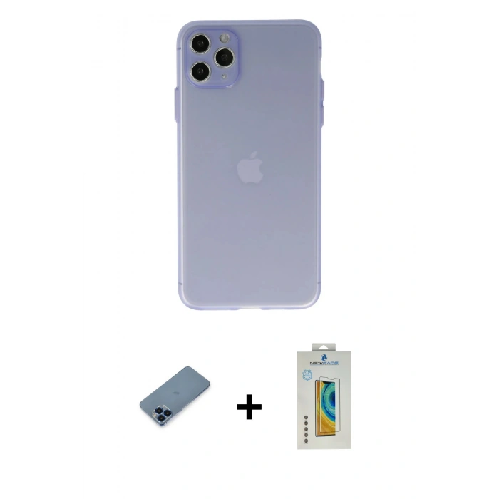 MARSİLYAN™- iPhone 11 Pro Max Kılıf Atlas Minimal Prime - Siyah Polymer Nano Ekran Koruyucu + Metal Kamera Lens Koruma Cam - MI