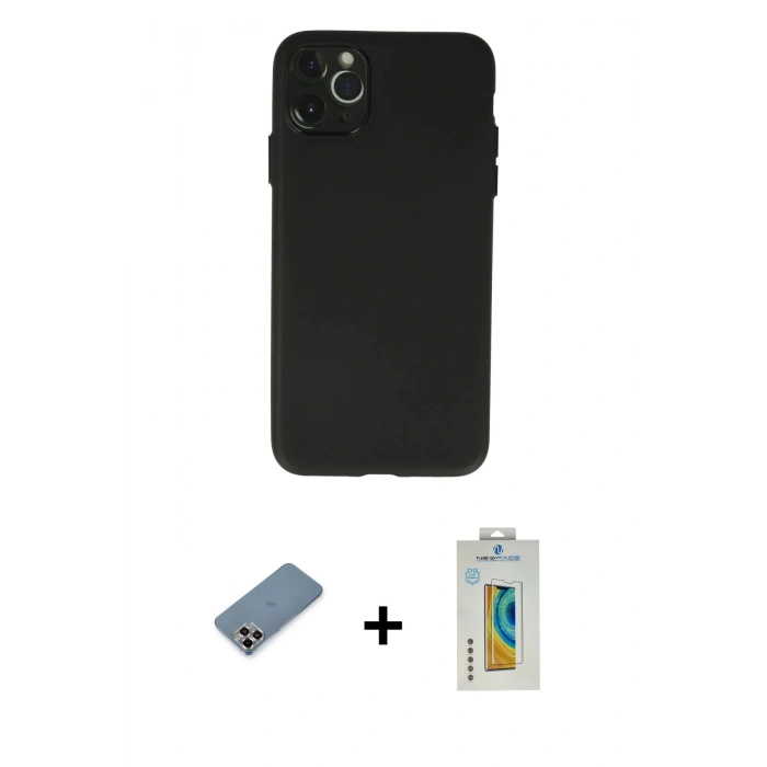 MARSİLYAN™- iPhone 11 Pro Max Kılıf Atlas Minimal Prime - Siyah Polymer Nano Ekran Koruyucu + Metal Kamera Lens Koruma Cam - MR