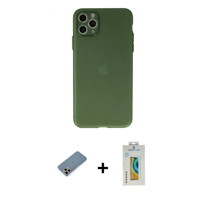 MARSİLYAN™- iPhone 11 Pro Max Kılıf Atlas Minimal Prime - Siyah Polymer Nano Ekran Koruyucu + Metal Kamera Lens Koruma Cam - MR
