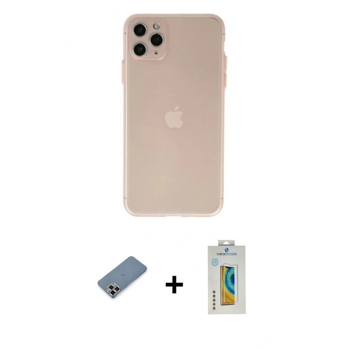 MARSİLYAN™- iPhone 11 Pro Max Kılıf Atlas Minimal Prime - Siyah Polymer Nano Ekran Koruyucu + Metal Kamera Lens Koruma Cam - MR