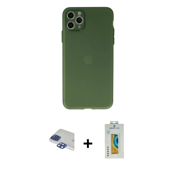 MARSİLYAN™- iPhone 11 Pro Max Kılıf Atlas Minimal Prime - Siyah Polymer Nano Ekran Koruyucu + Pers Alüminyum Kamera Lens - LT