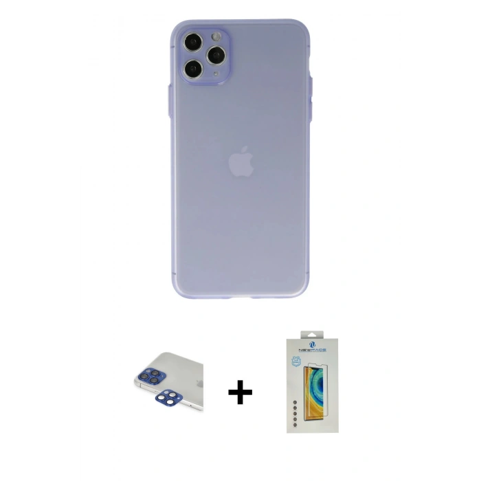 MARSİLYAN™- iPhone 11 Pro Max Kılıf Atlas Minimal Prime - Siyah Polymer Nano Ekran Koruyucu + Pers Alüminyum Kamera Lens - LT