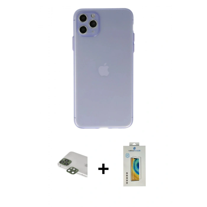 MARSİLYAN™- iPhone 11 Pro Max Kılıf Atlas Minimal Prime - Siyah Polymer Nano Ekran Koruyucu + Pers Alüminyum Kamera Lens - YL