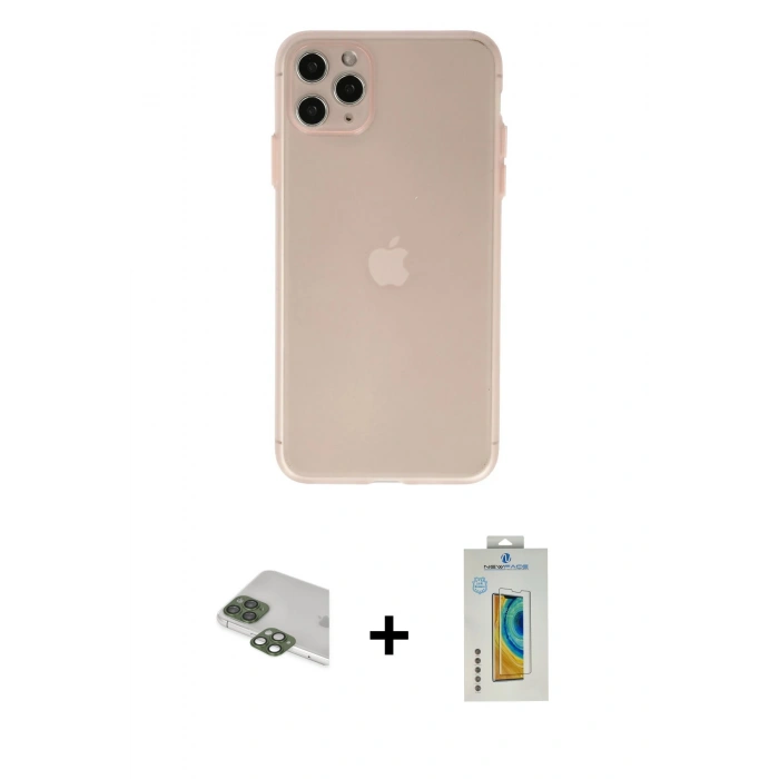 MARSİLYAN™- iPhone 11 Pro Max Kılıf Atlas Minimal Prime - Siyah Polymer Nano Ekran Koruyucu + Pers Alüminyum Kamera Lens - YL