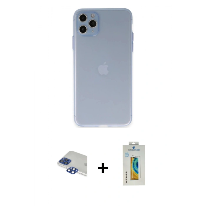 MARSİLYAN™- iPhone 11 Pro Max Kılıf Atlas Minimal Prime - Siyah Polymer Nano Ekran Koruyucu + Pers Alüminyum Kamera Lens - LT