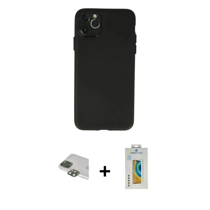 MARSİLYAN™- iPhone 11 Pro Max Kılıf Atlas Minimal Prime - Siyah Polymer Nano Ekran Koruyucu + Pers Alüminyum Kamera Lens - YL