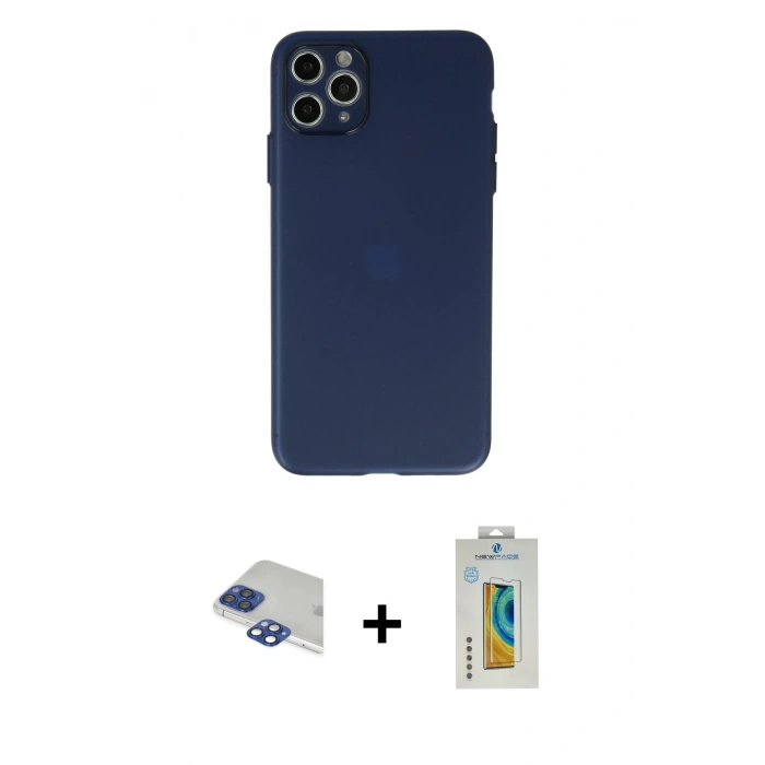 MARSİLYAN™- iPhone 11 Pro Max Kılıf Atlas Minimal Prime - Siyah Polymer Nano Ekran Koruyucu + Pers Alüminyum Kamera Lens - LT