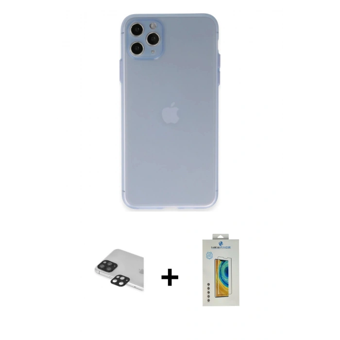 MARSİLYAN™- iPhone 11 Pro Max Kılıf Atlas Minimal Prime - Siyah Polymer Nano Ekran Koruyucu + Pers Alüminyum Kamera Lens - SH
