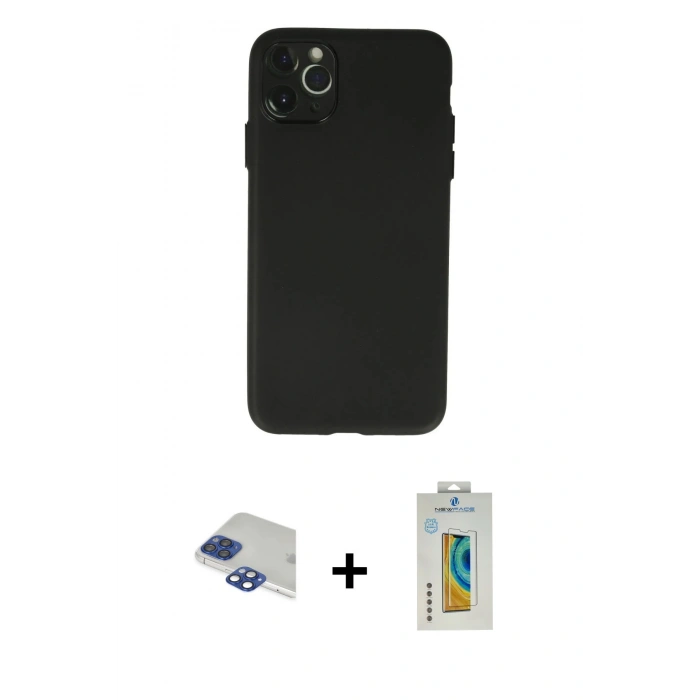 MARSİLYAN™- iPhone 11 Pro Max Kılıf Atlas Minimal Prime - Siyah Polymer Nano Ekran Koruyucu + Pers Alüminyum Kamera Lens - LT