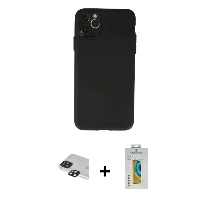 MARSİLYAN™- iPhone 11 Pro Max Kılıf Atlas Minimal Prime - Siyah Polymer Nano Ekran Koruyucu + Pers Alüminyum Kamera Lens - SH