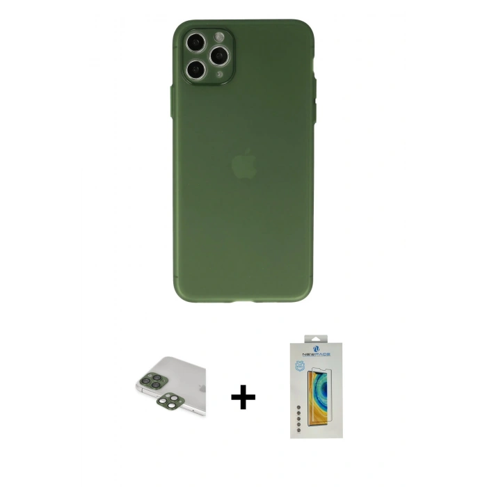 MARSİLYAN™- iPhone 11 Pro Max Kılıf Atlas Minimal Prime - Siyah Polymer Nano Ekran Koruyucu + Pers Alüminyum Kamera Lens - YL