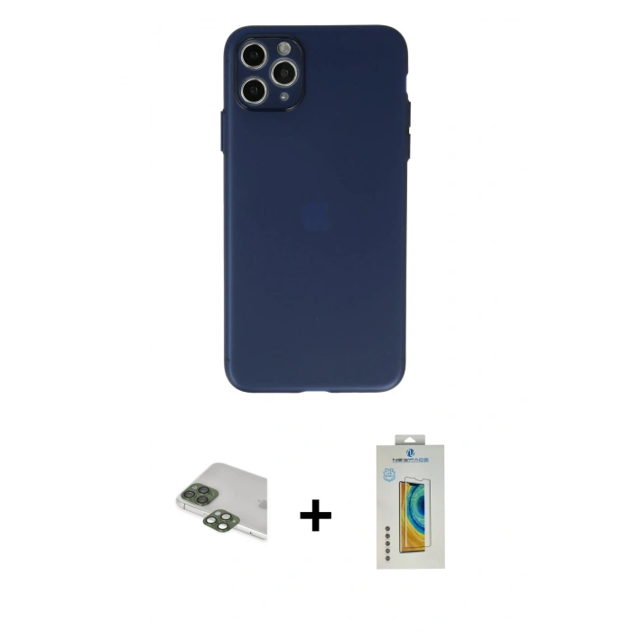 MARSİLYAN™- iPhone 11 Pro Max Kılıf Atlas Minimal Prime - Siyah Polymer Nano Ekran Koruyucu + Pers Alüminyum Kamera Lens - YL