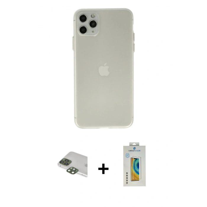 MARSİLYAN™- iPhone 11 Pro Max Kılıf Atlas Minimal Prime - Siyah Polymer Nano Ekran Koruyucu + Pers Alüminyum Kamera Lens - YL