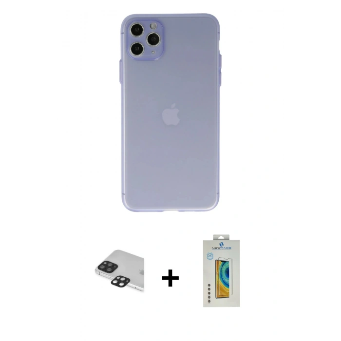 MARSİLYAN™- iPhone 11 Pro Max Kılıf Atlas Minimal Prime - Siyah Polymer Nano Ekran Koruyucu + Pers Alüminyum Kamera Lens - SH