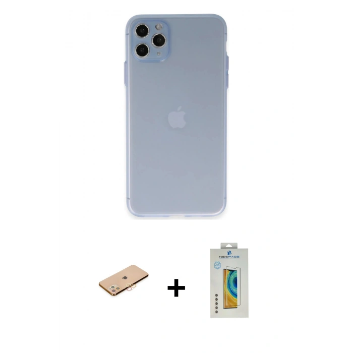 MARSİLYAN™- iPhone 11 Pro Max Kılıf Atlas Minimal Prime - Siyah Polymer Nano Ekran Koruyucu + Renkli Kamera Lens Koruma Cam - TU