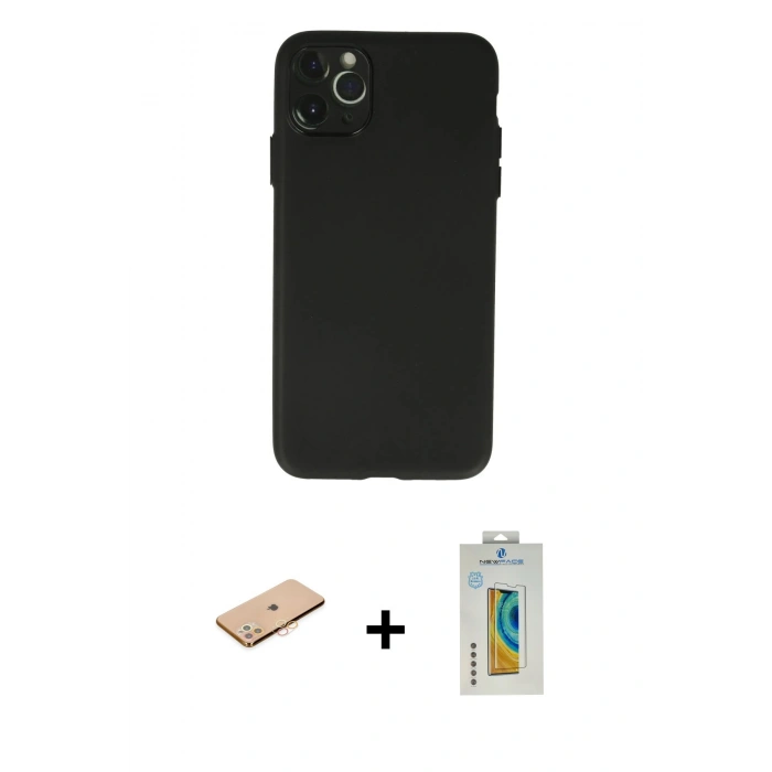 MARSİLYAN™- iPhone 11 Pro Max Kılıf Atlas Minimal Prime - Siyah Polymer Nano Ekran Koruyucu + Renkli Kamera Lens Koruma Cam - TU