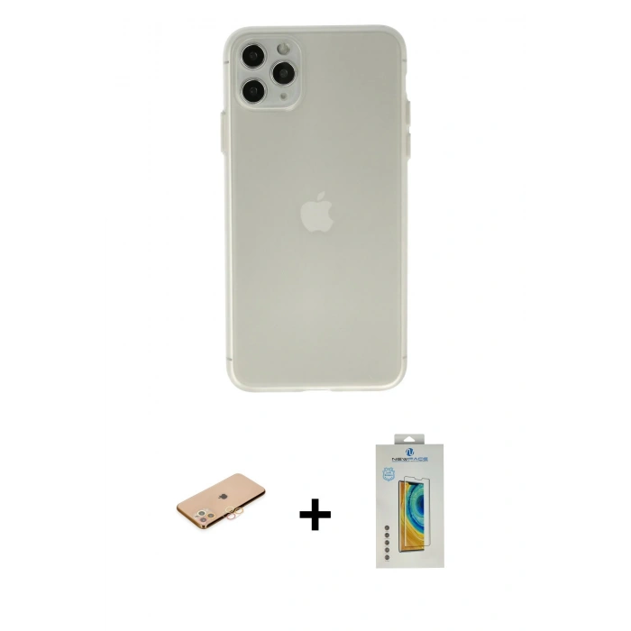 MARSİLYAN™- iPhone 11 Pro Max Kılıf Atlas Minimal Prime - Siyah Polymer Nano Ekran Koruyucu + Renkli Kamera Lens Koruma Cam - TU