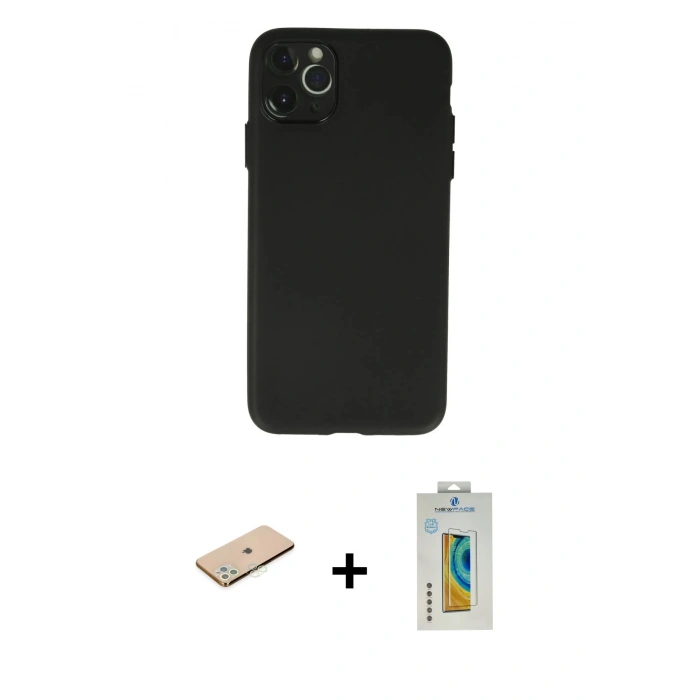 MARSİLYAN™- iPhone 11 Pro Max Kılıf Atlas Minimal Prime - Siyah Polymer Nano Ekran Koruyucu + Renkli Kamera Lens Koruma Cam - YL